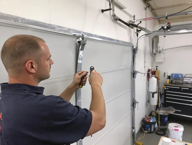Before and after garage door dent repair by Redlands Garage Door Repair in Redlands