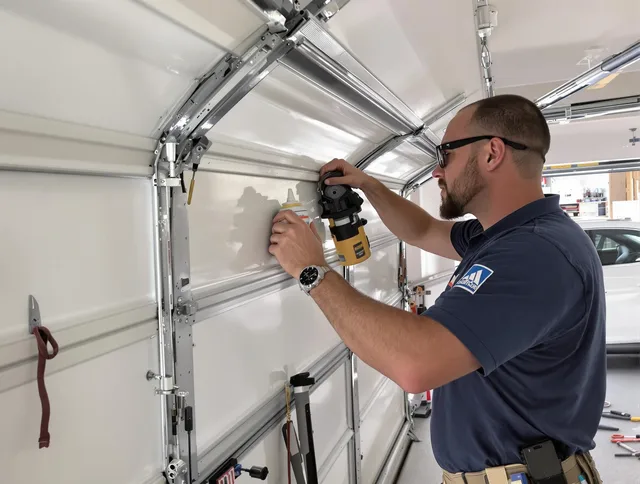 Redlands Garage Door Repair technician quieting a noisy garage door in Redlands