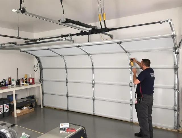Redlands Garage Door Repair certified technician performing overhead door system repair in Redlands
